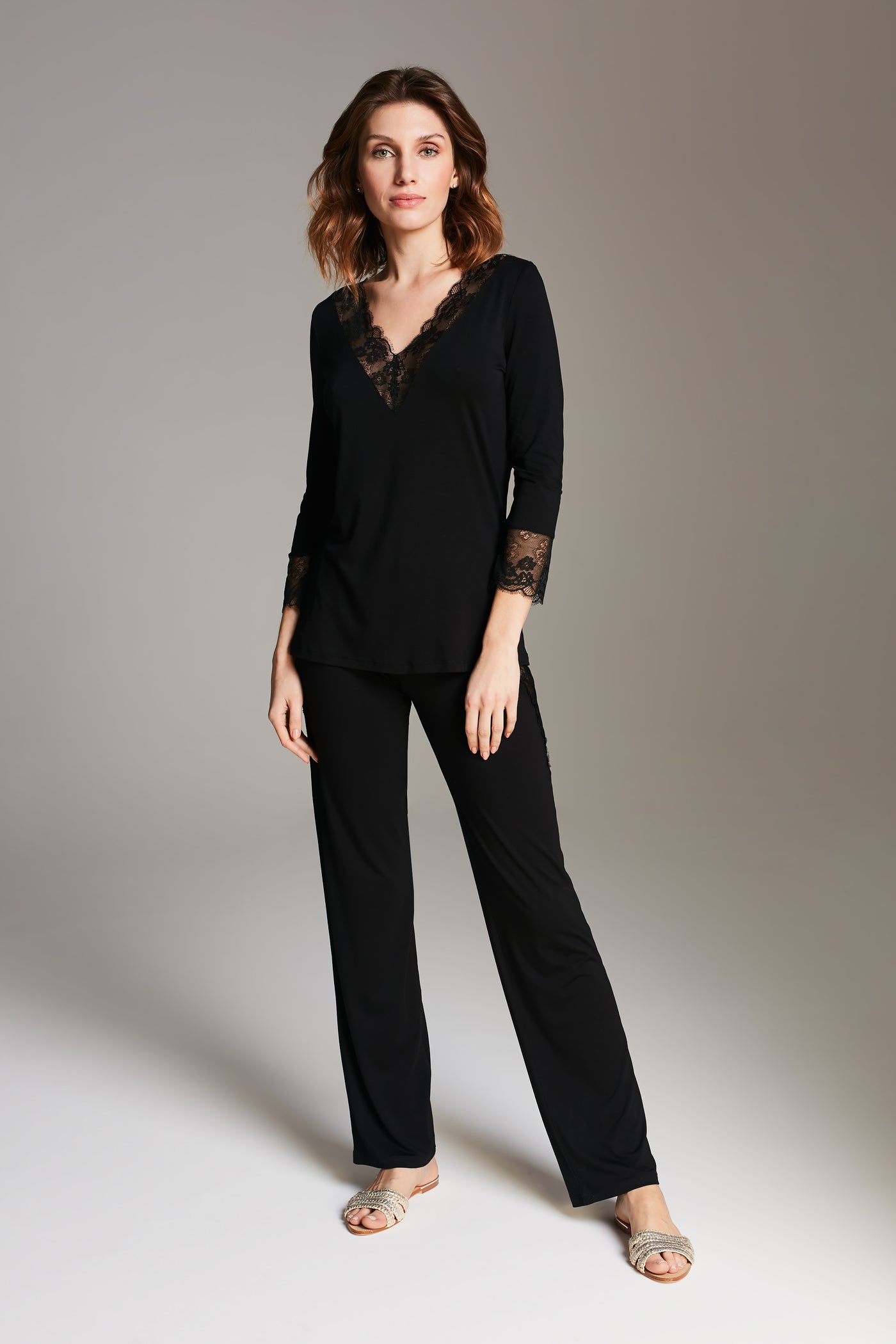 Vanilla Sensual Pajamas with Lace SO11, Black