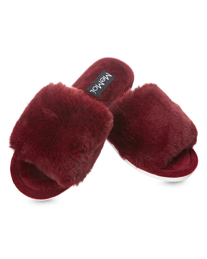 The Bette Plush Open-Toe Slipper, Burgundy