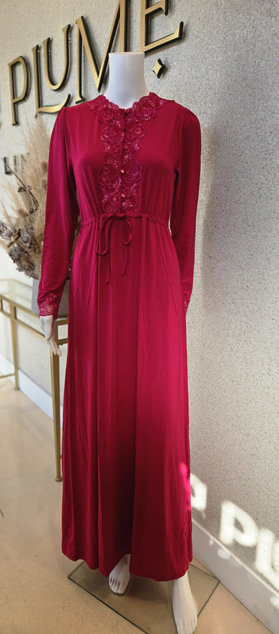 Rosella,  Waisted & Button Nightgown, Ruby