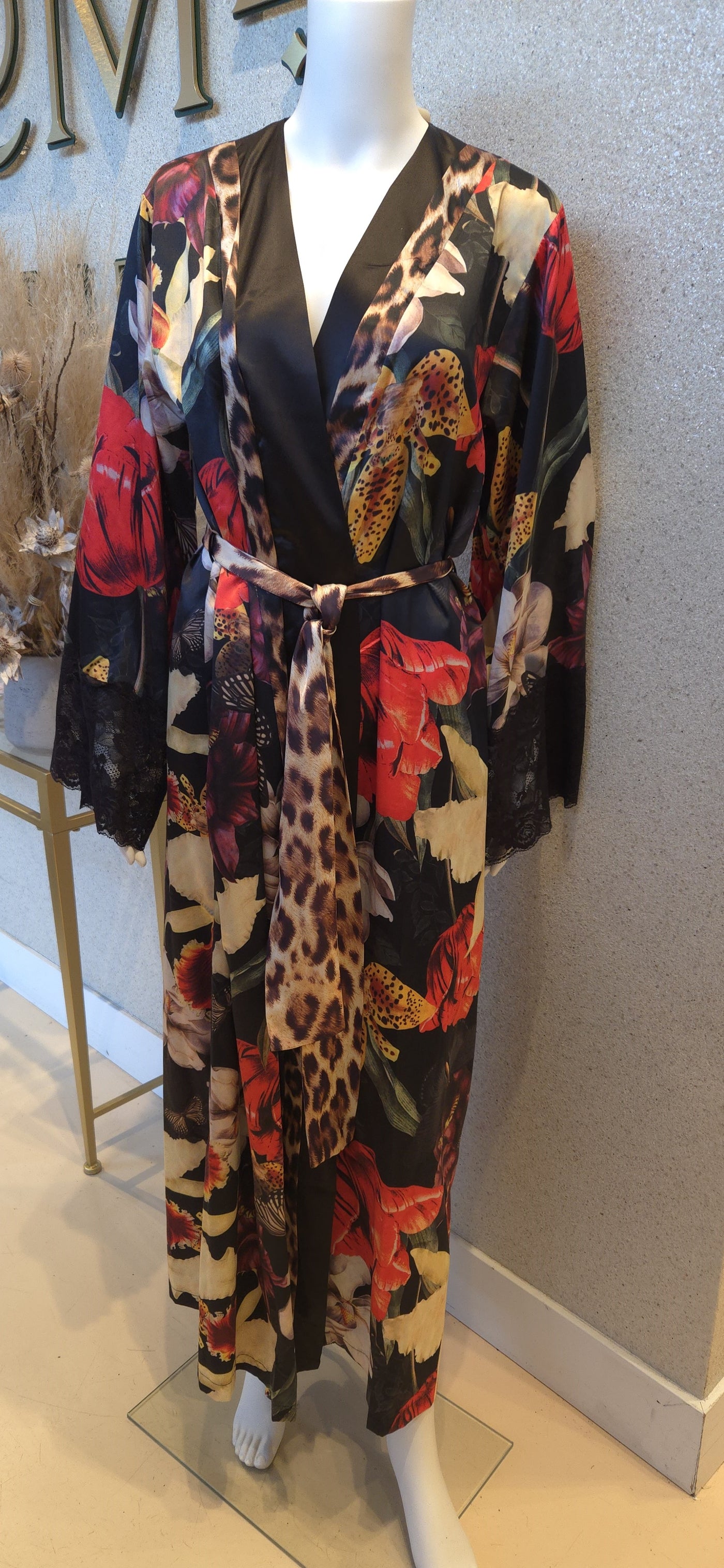 Mari M Lingerie Kimono Night Floral Black