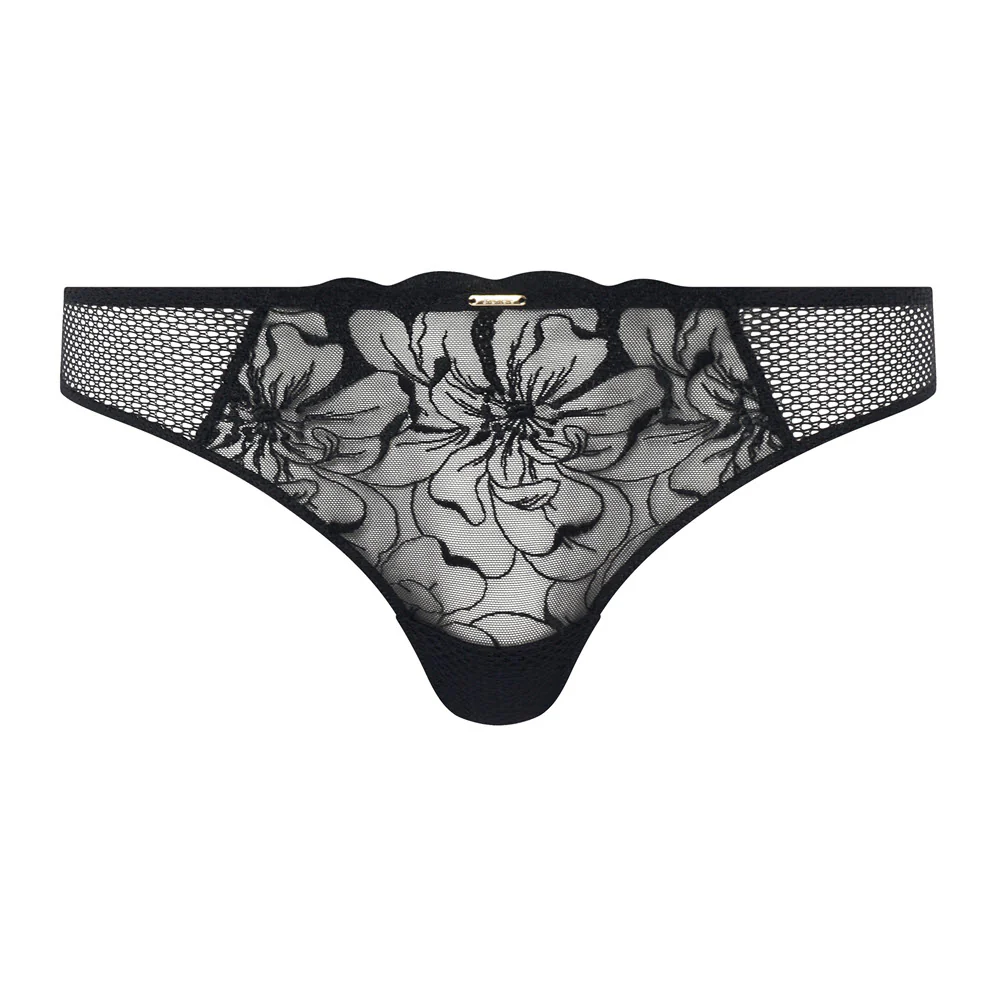 Chantelle Fleurs Black Lace Tanga Panty, Black