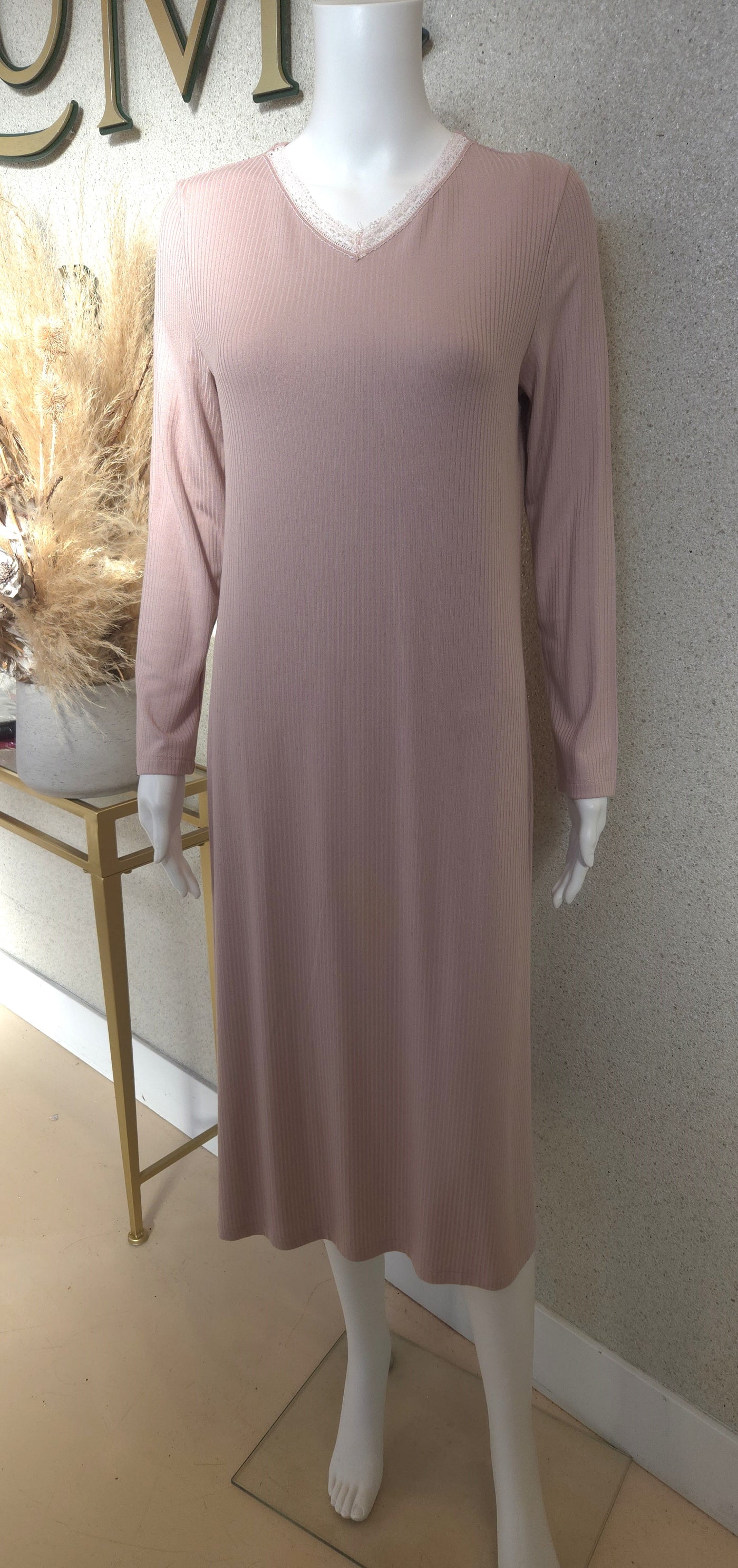 Oh ZUZA!  Rosie Ribstyle Nightgown with Lace, Powder Rose