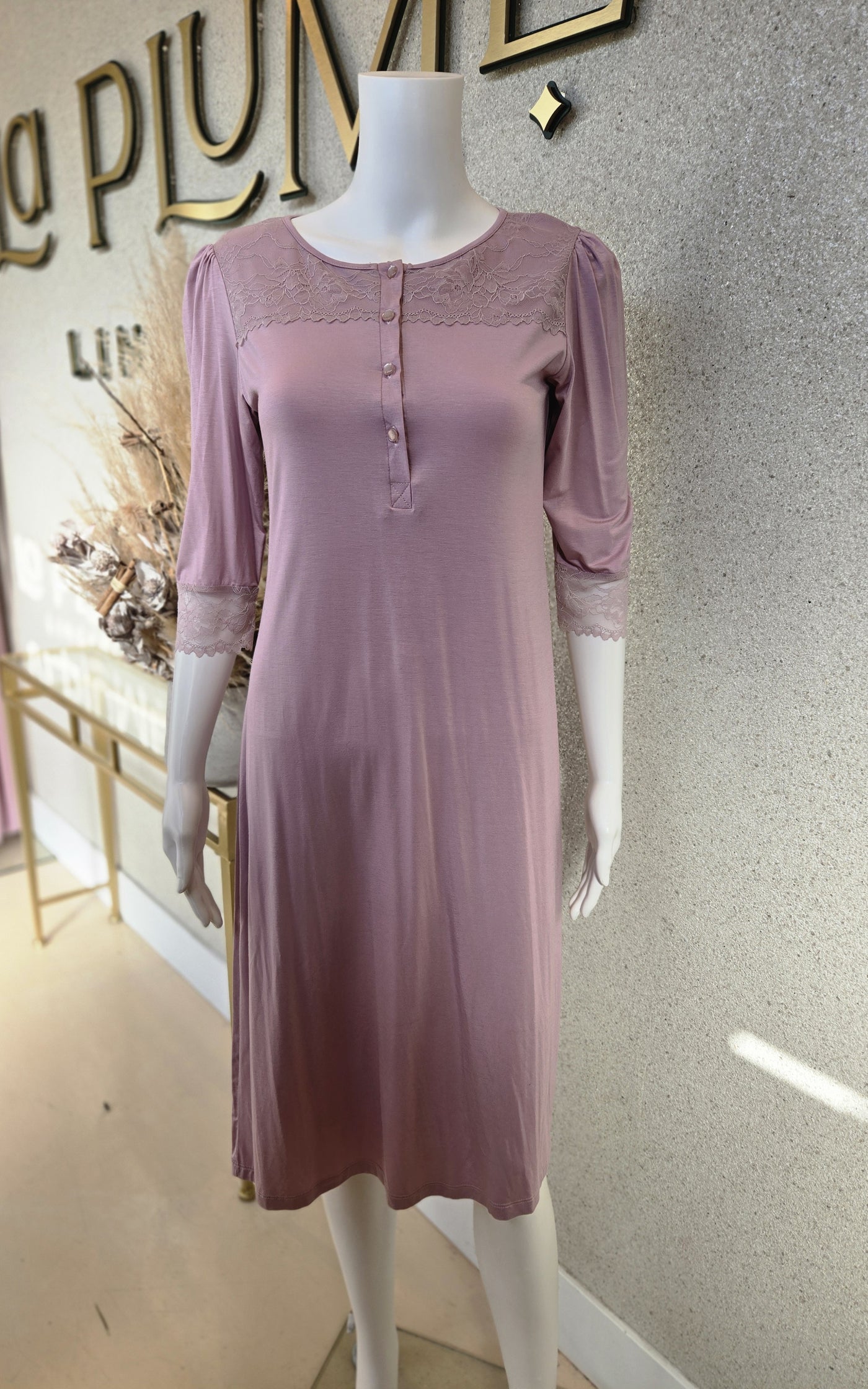 Vanilla Night Shirt with Lace , Lilac.