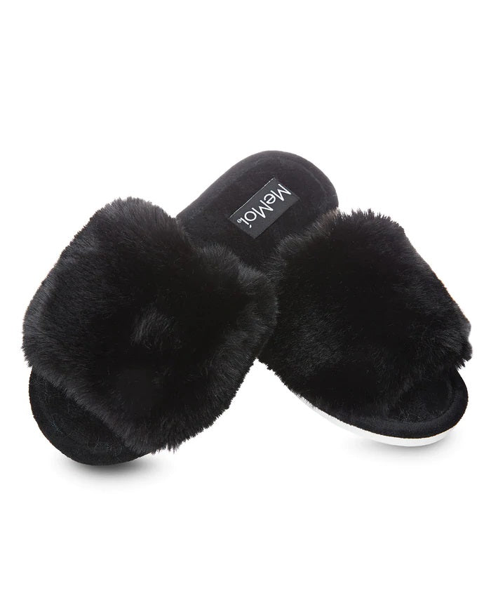 The Bette Plush Open-Toe Slipper, Black