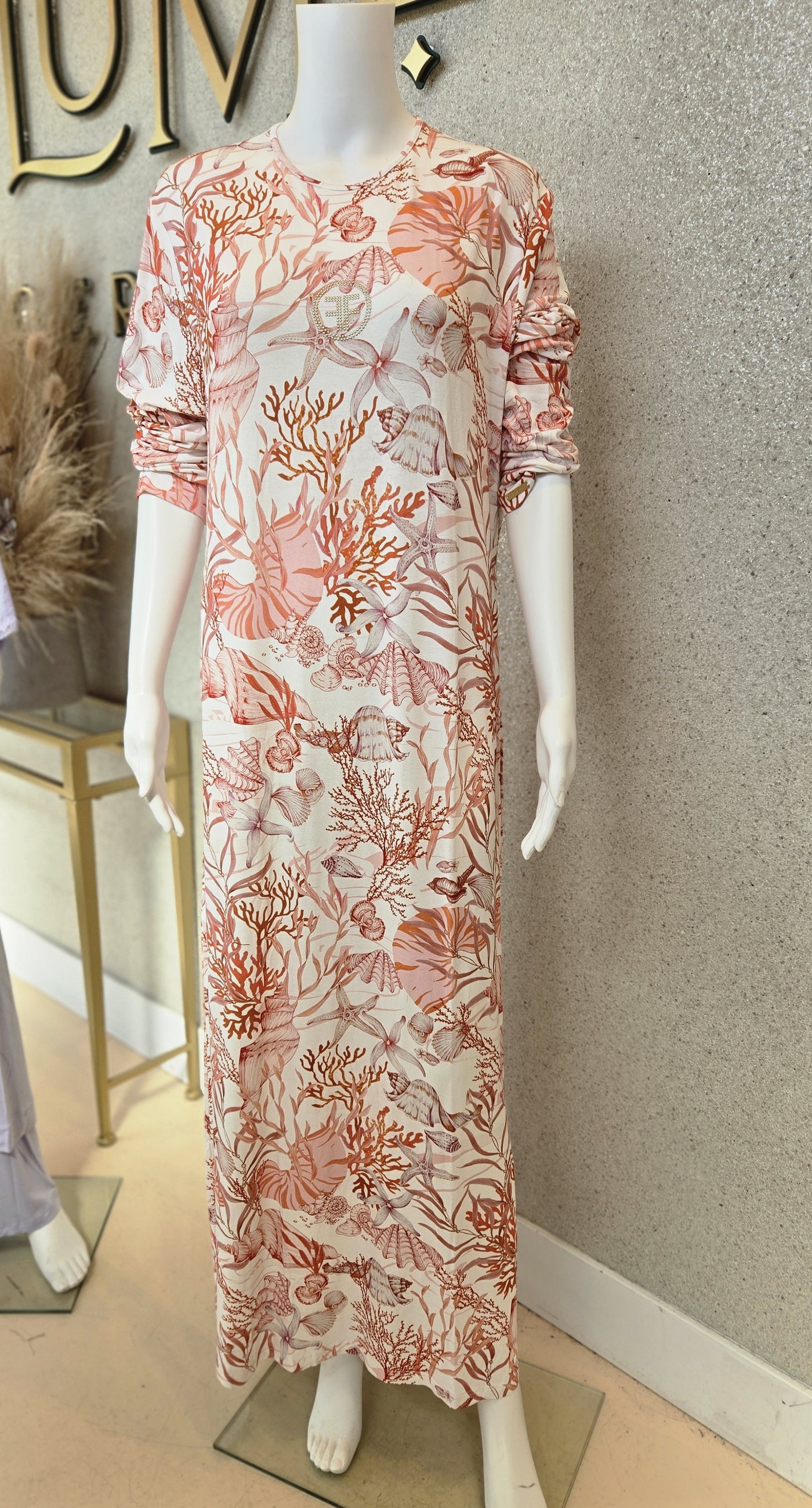 Furstenberg Printed Nightgown, White/Coral