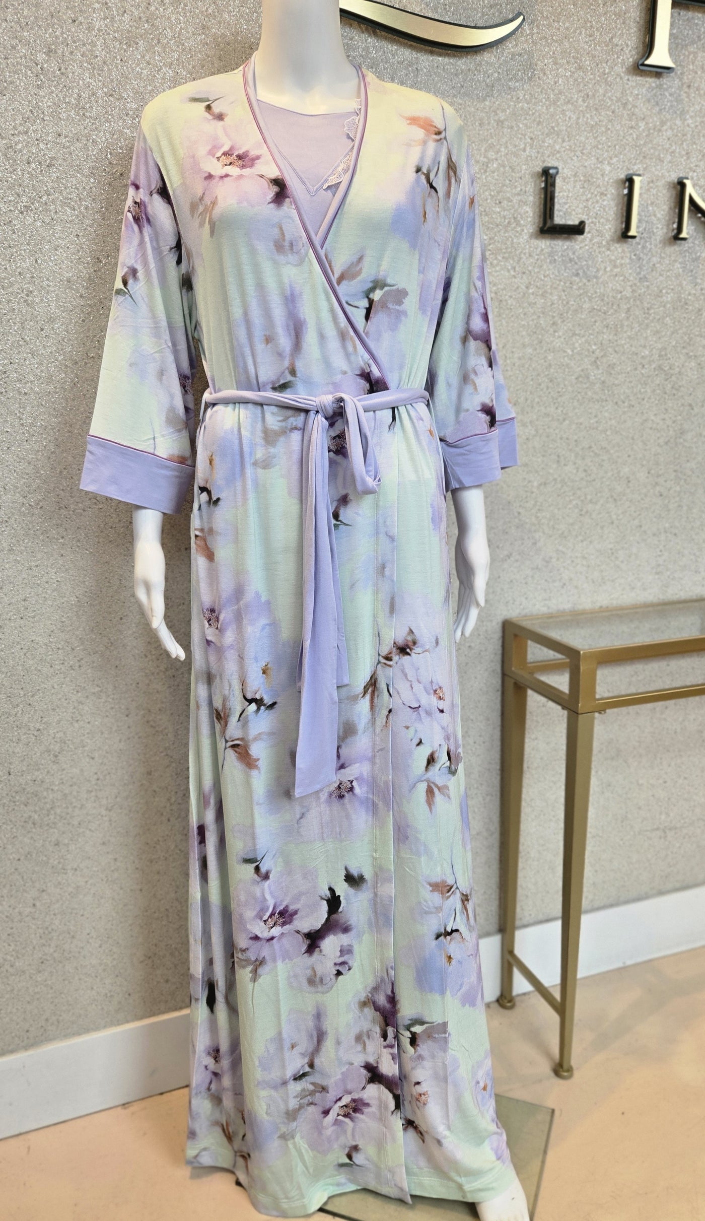 Verdiani Donna Printed Morning Robe Wrap, Lavanda