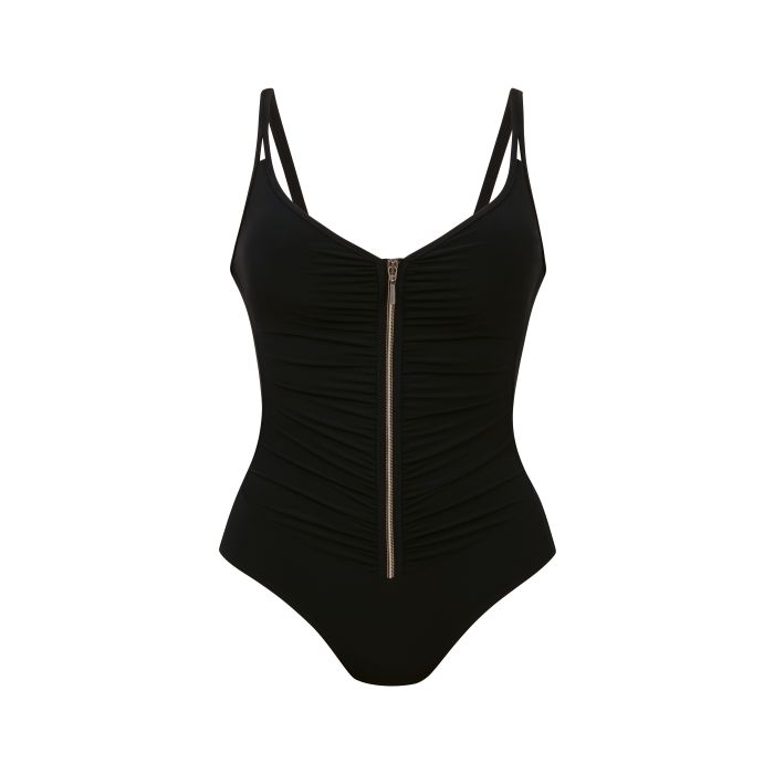 Anita Swimsuit with Gold Zipper , Black