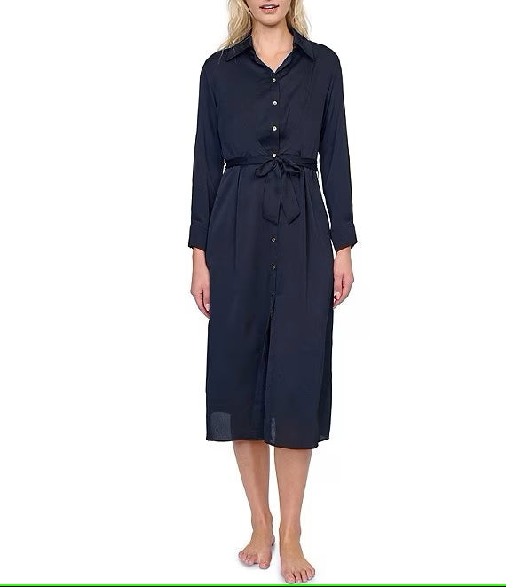 Gottex Monte Carlo Point Collar Long Sleeve Button Front Shirt Dress Swim Cover Up