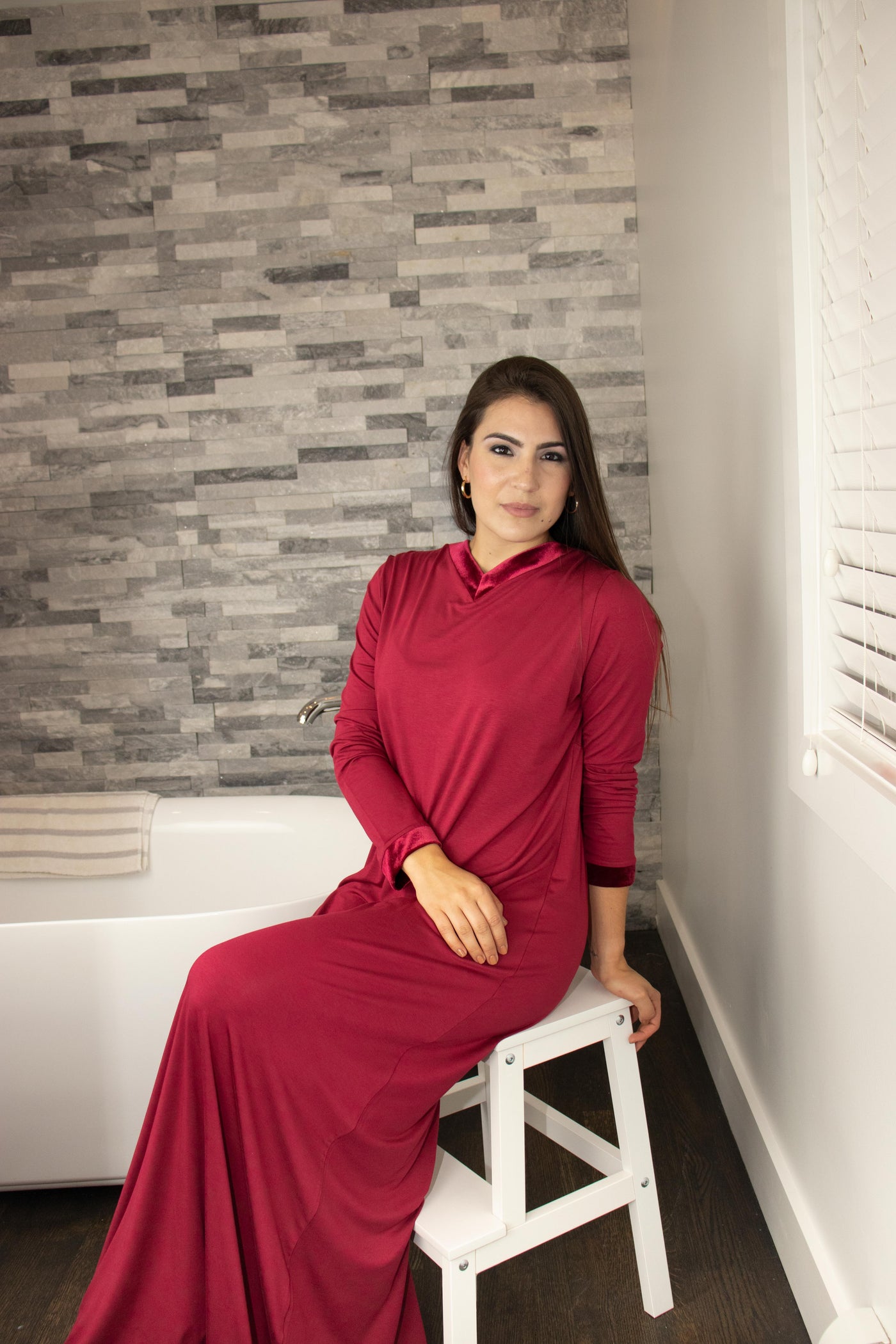 Velvet Neck Trim & Cuffs Rosella Nightgown IDA 168NY