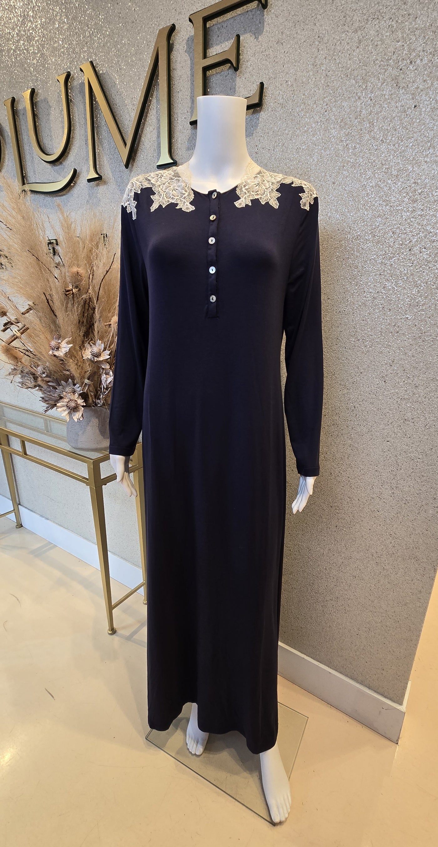 Verdiani Donna Luxurious Nightgown w Lace, Navy