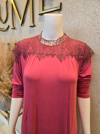 Rosella Lace Detail Nightgown, Strawberry, Plum