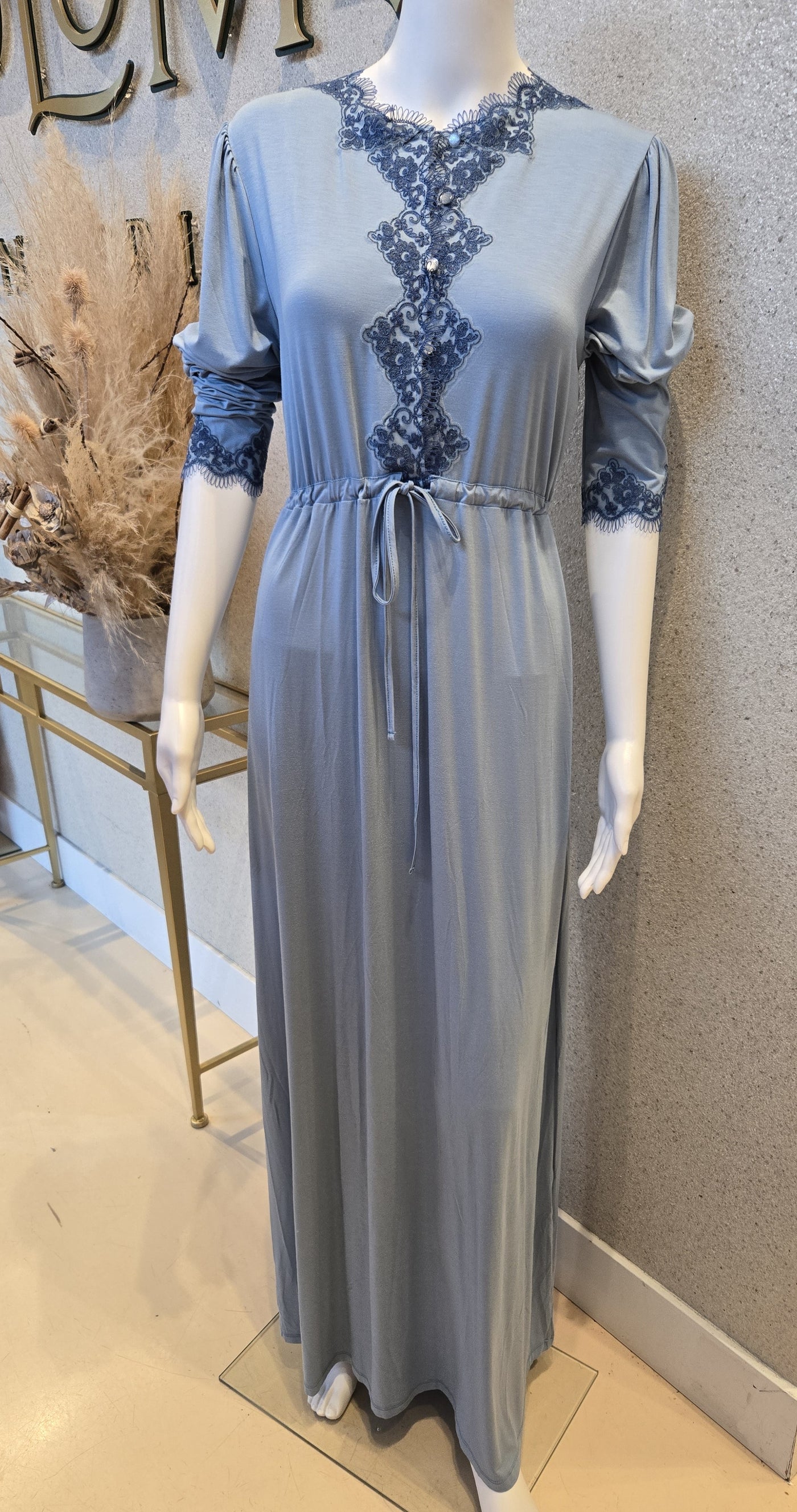 Rosella Waisted & Button Nightgown, Ocean Blue 22