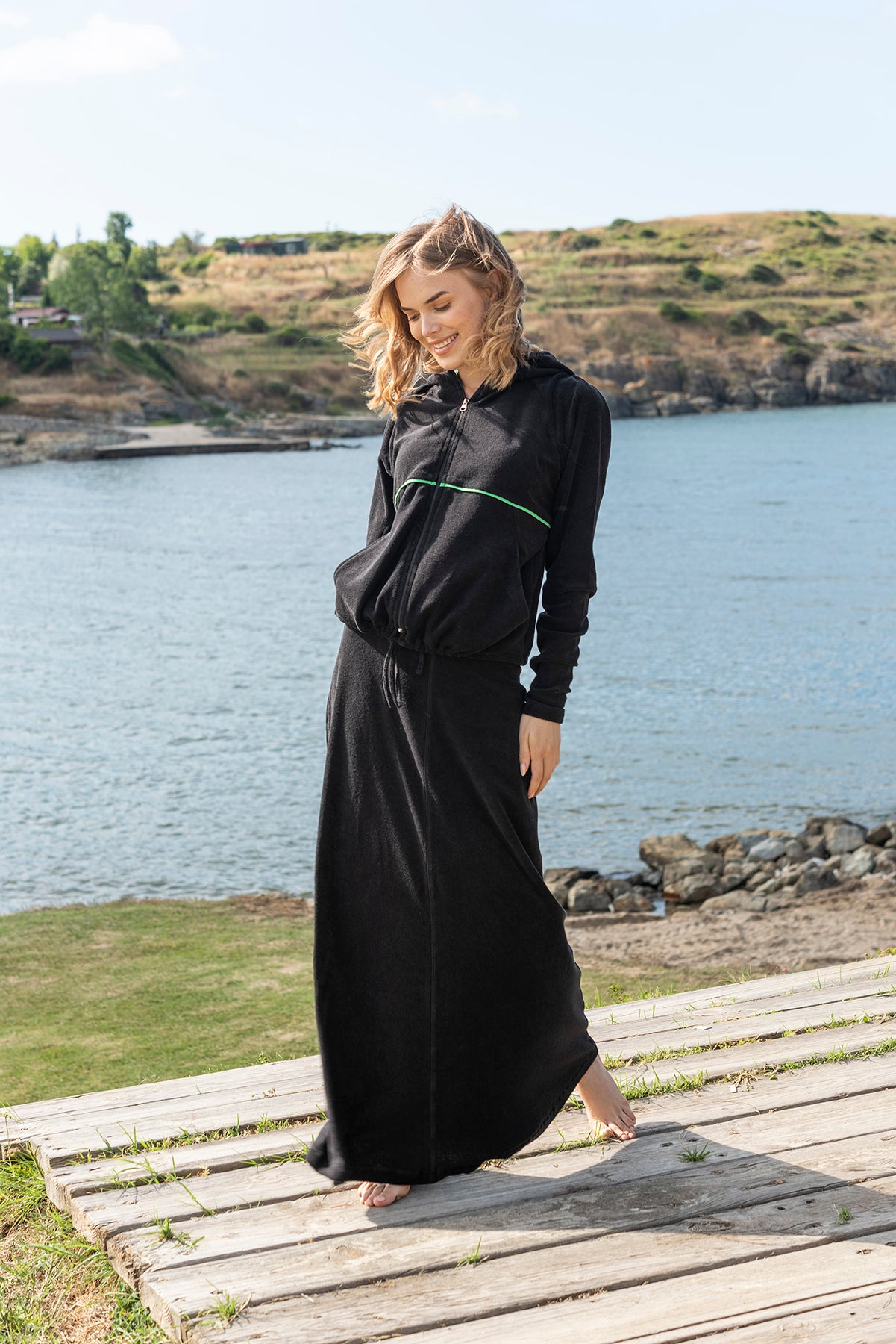 Terry Skirt, Black/Green