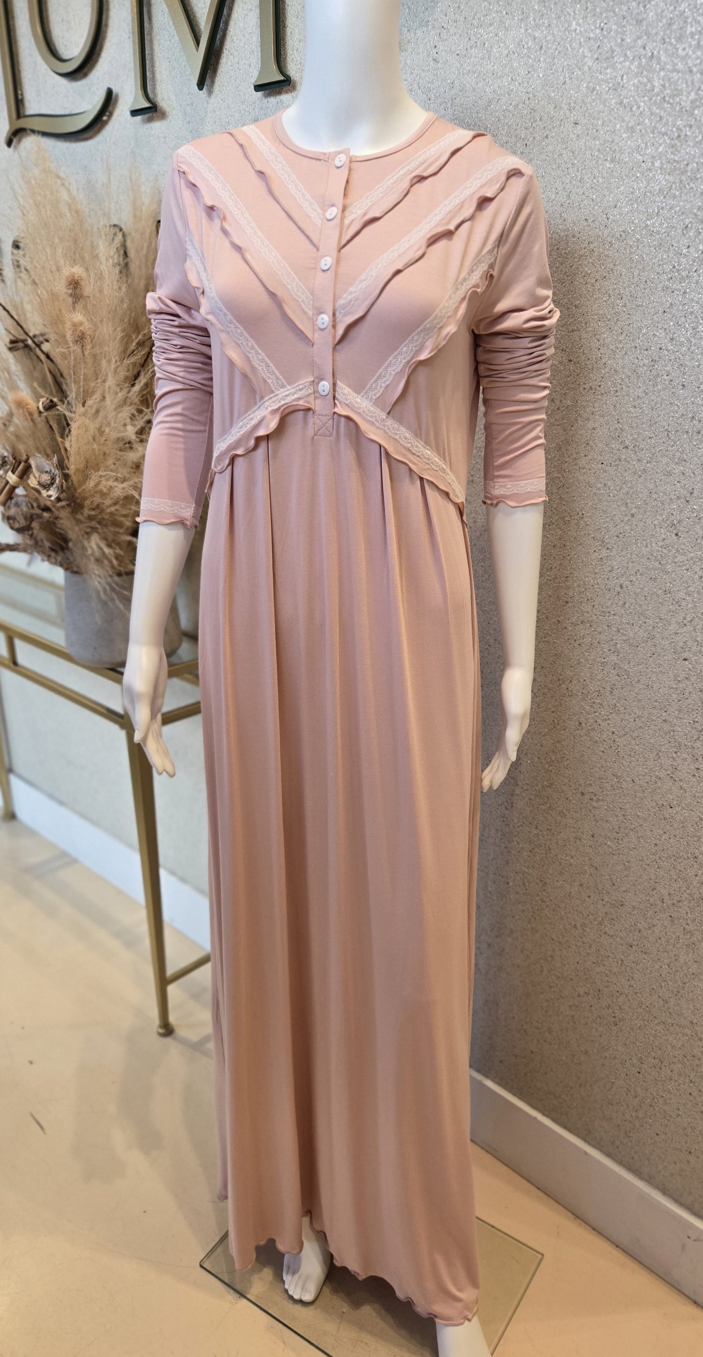 Rosella Button Front Night Gown w/ Ruffles , Light Pink