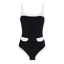 Gottex High Class Square Neck One Piece Swimsuit , Black/White/Gold
