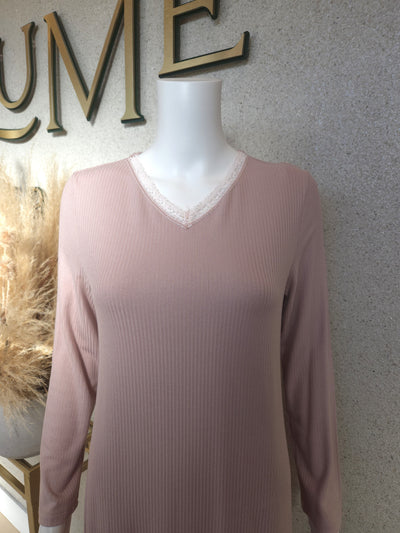 Oh ZUZA!  Rosie Ribstyle Nightgown with Lace, Powder Rose