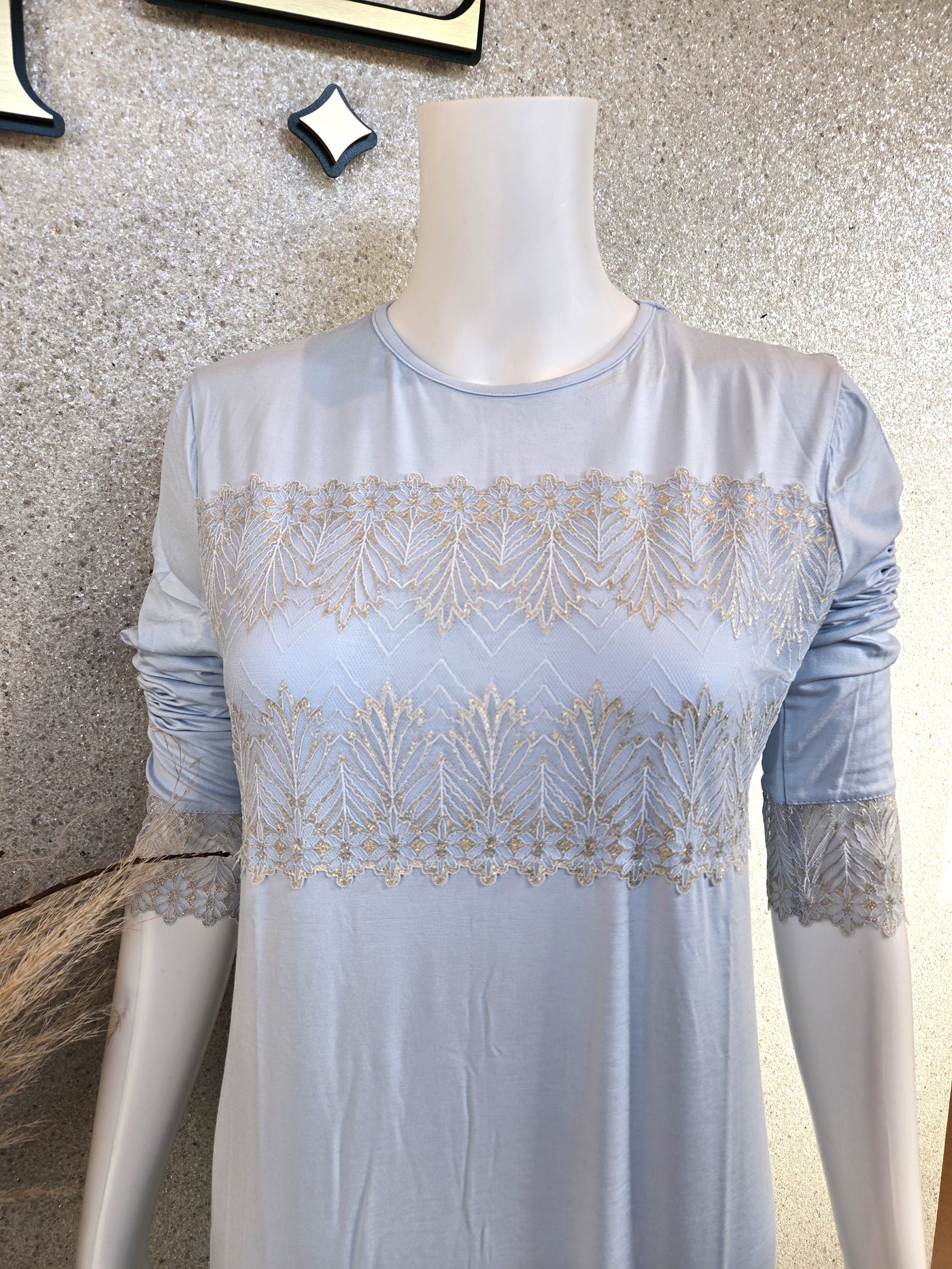Rosella Leopard Lace Insert Nightgown Light Blue 20