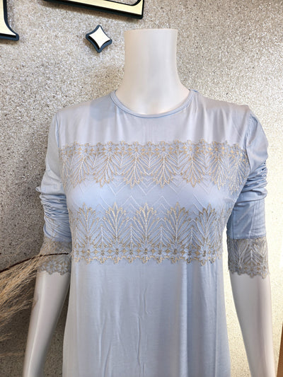 Rosella Leopard Lace Insert Nightgown Light Blue 20