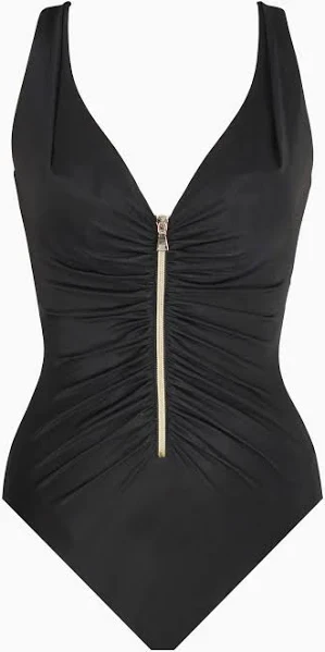 Anita Swimsuit with Gold Zipper , Black