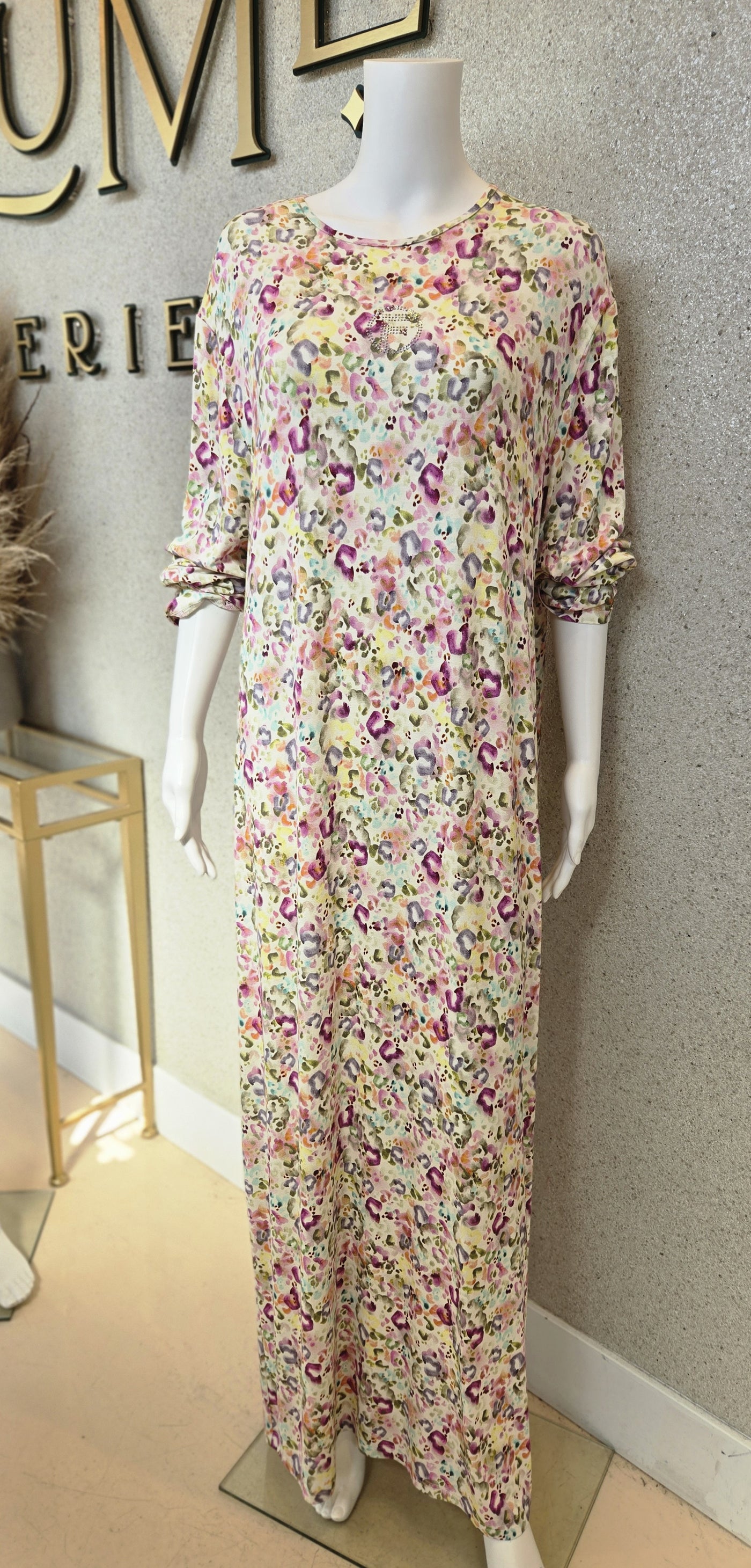 Furstenberg Back Buttons Printed Nightgown, Candy Leopard