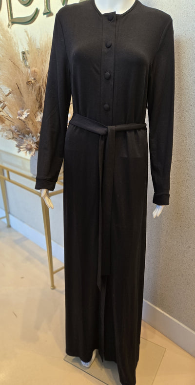 Rosella Button Down Morning Robe, Black