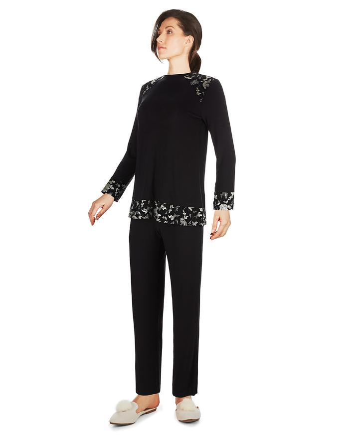 Memoi Floral Flocked Pjs CPJ06656