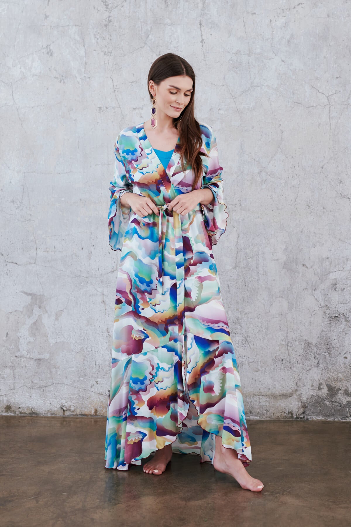 Abstract Print Colored Long Robe 3813