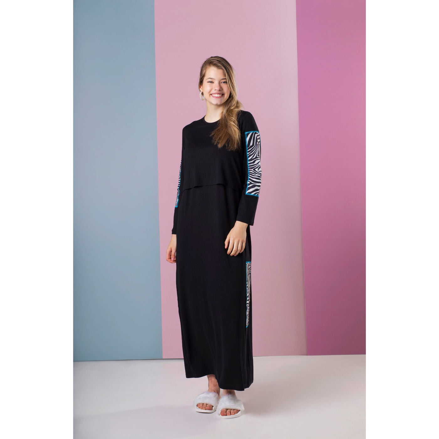 Ellwi Black Nursing Nightgown with Zebra Printed Patches 211