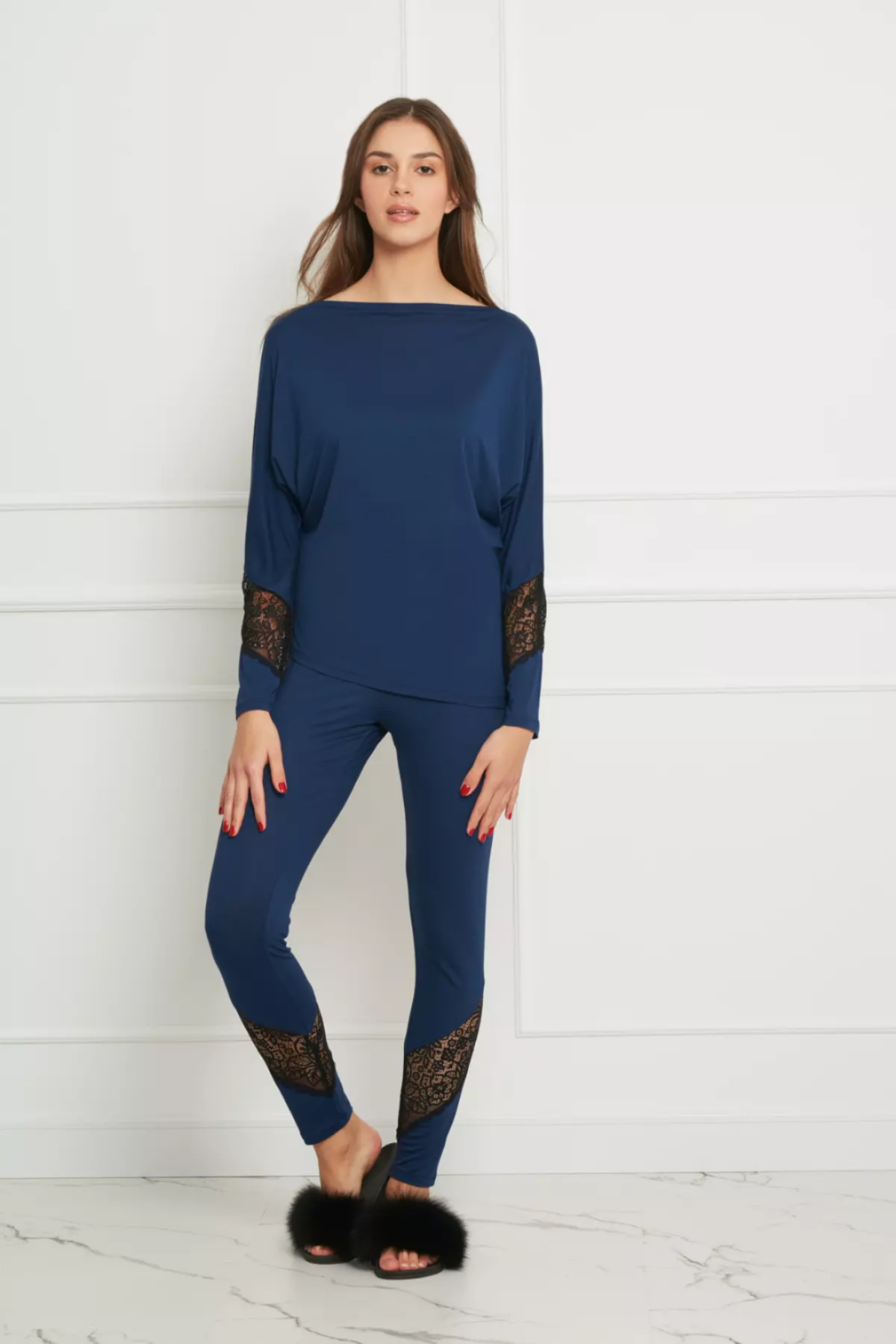 Lace Trimmed Pajama, Marine Blue