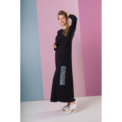 Ellwi Black Nursing Nightgown with Zebra Printed Patches 211