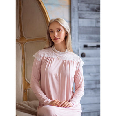 Rosella Neck Shoulder Lace Nightgown, Pink, Ocean Blue