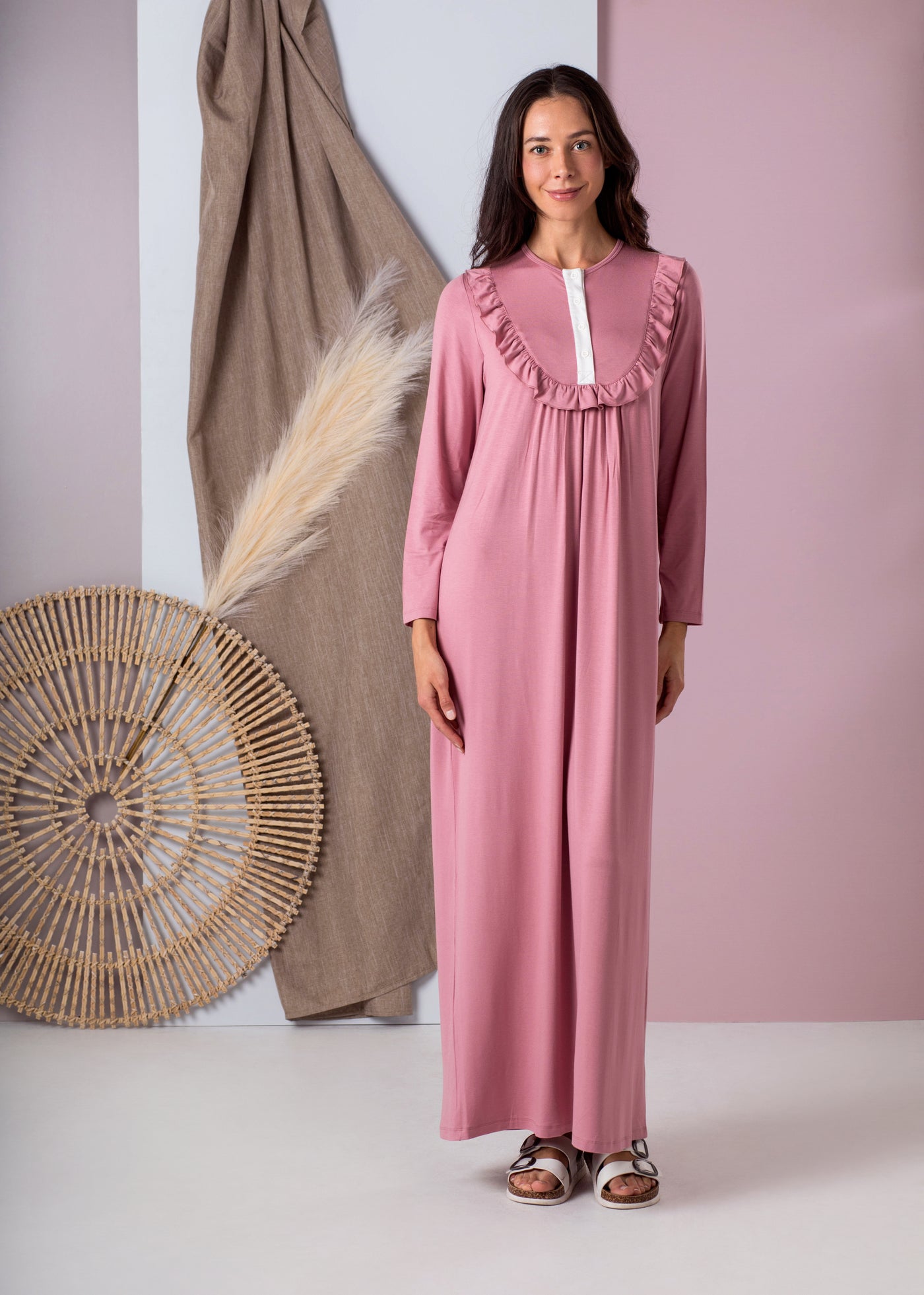 Pink Ruffle Detail Nightgown 508