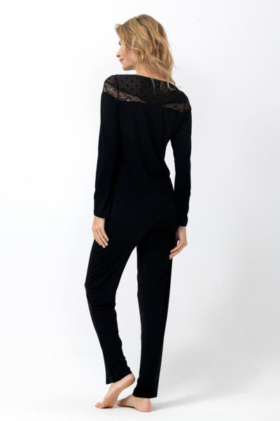 Black Lace Detail Pajamas Set