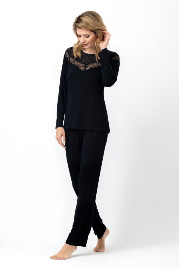 Black Lace Detail Pajamas Set