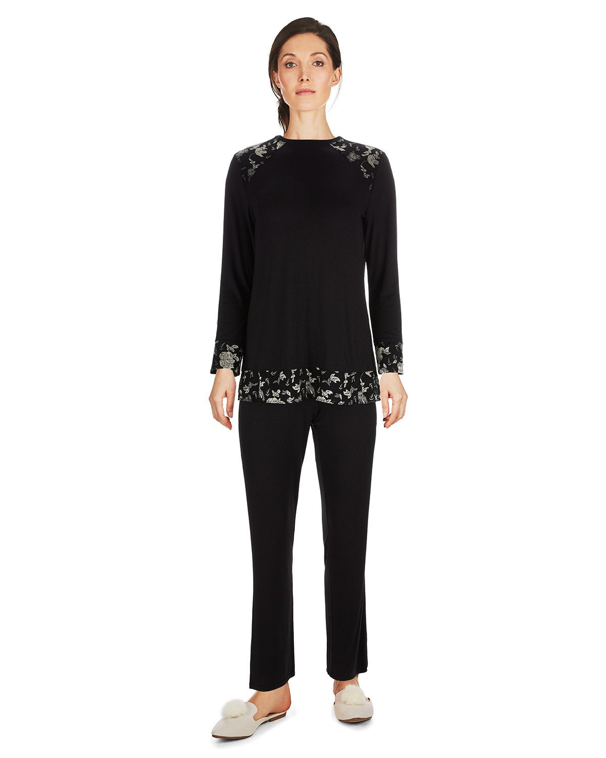 Memoi Floral Flocked Pjs CPJ06656