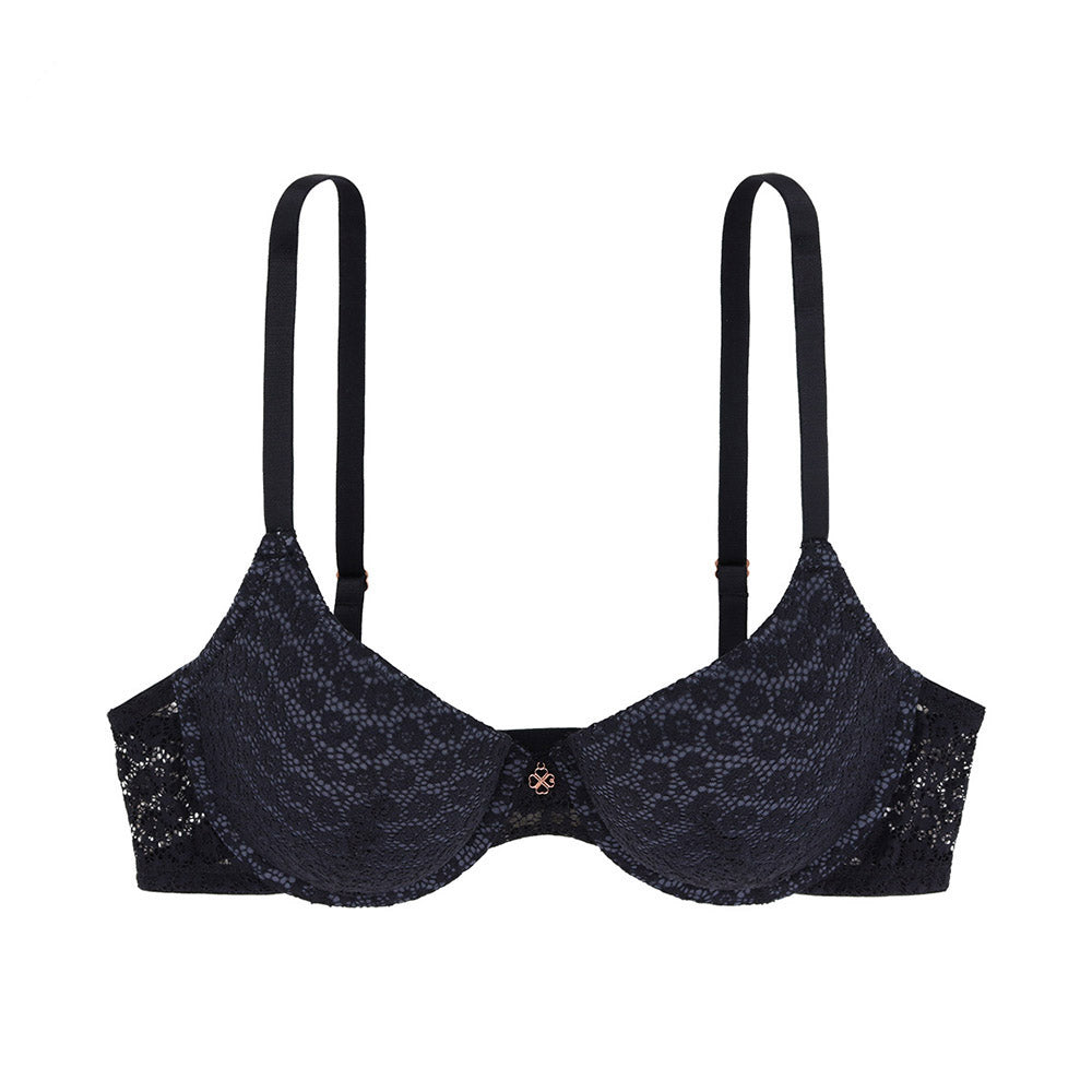 You Michelle/Animal Lace Light Padded Demi Bra, Black