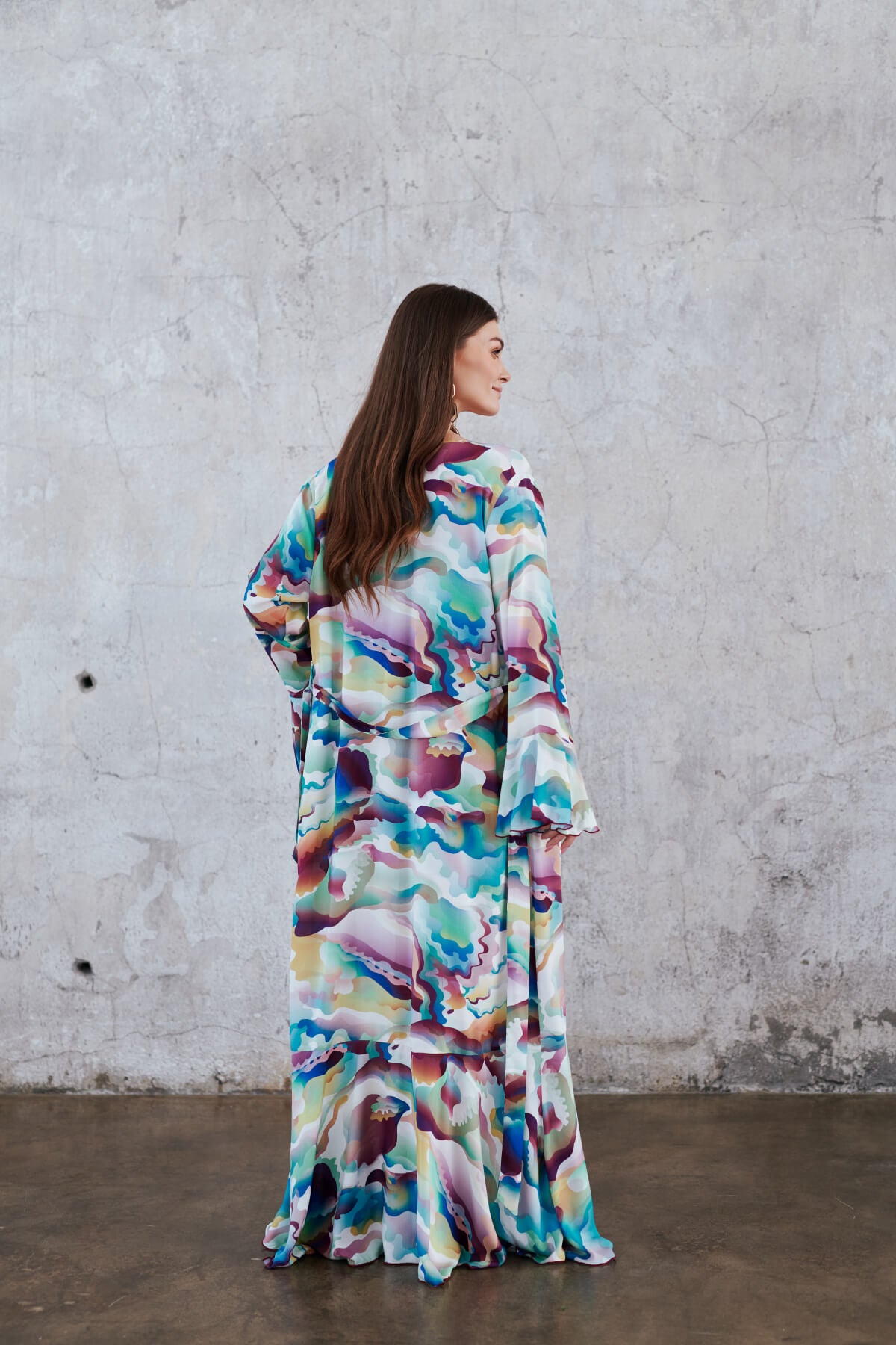 Abstract Print Colored Long Robe 3813