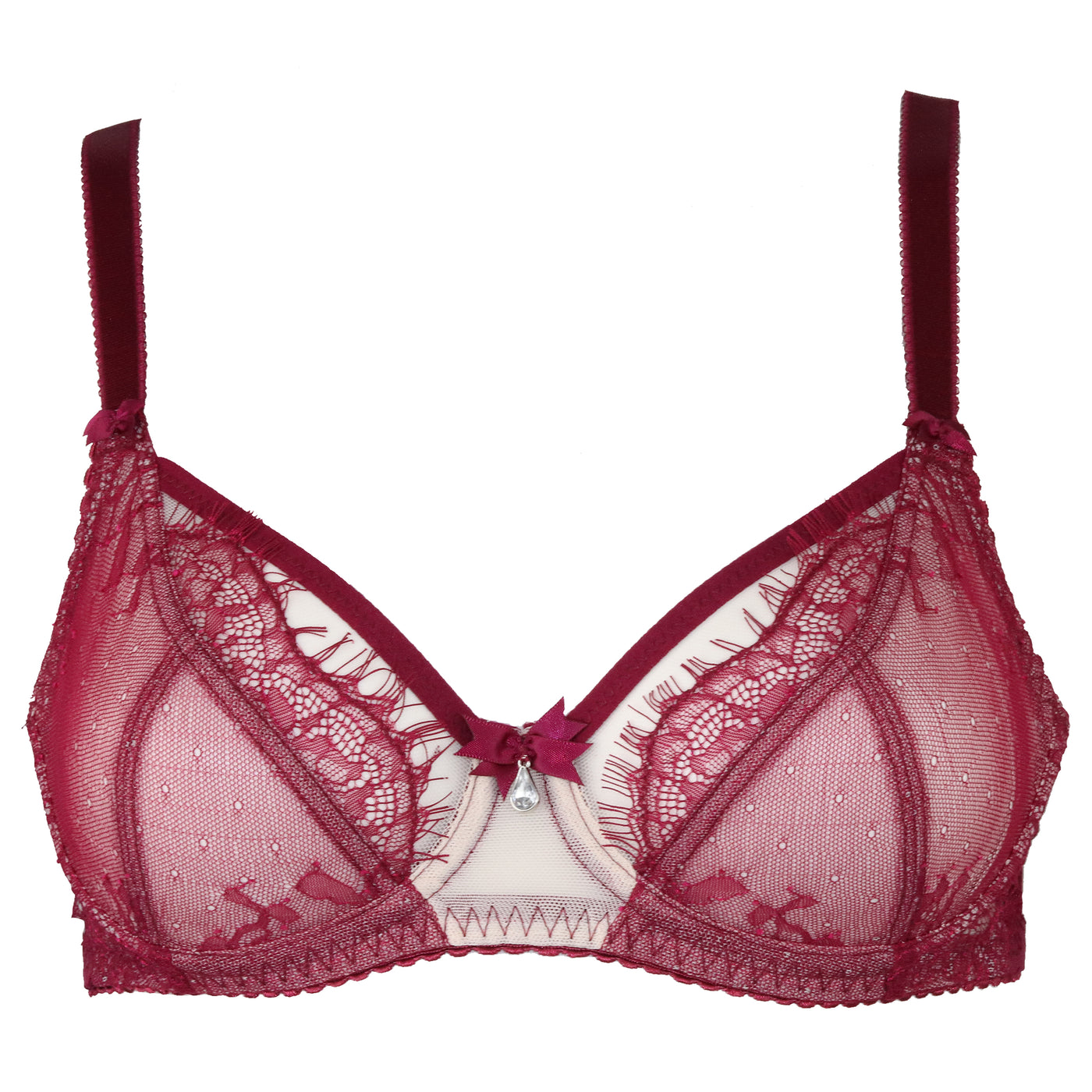 Fit Fully Yours Ava See-Thru Lace Underwire Bra, Deep Red